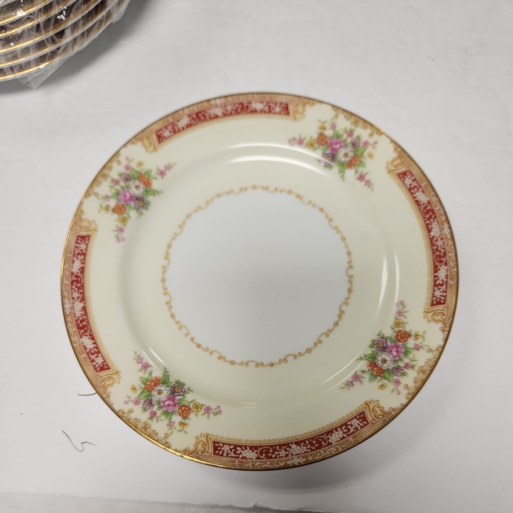 NORITAKE‎ JAPAN LOVELACE PAT RED TAN 7 3/4" SALAD PLATE